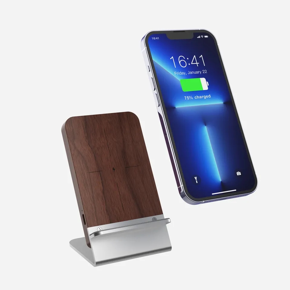 New arrivals Qi Standard Wireless Charger Fast Charging Dock Wood Charging Stand for Qi Mobile Phone